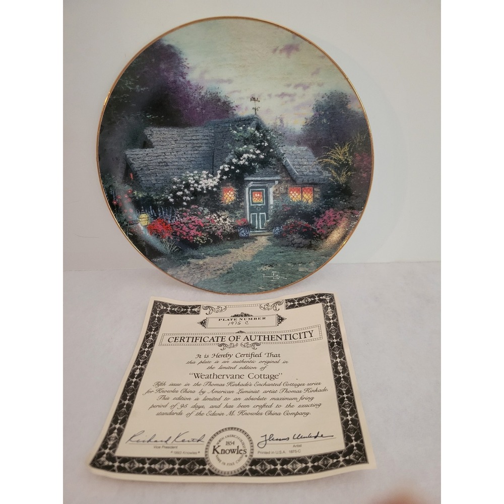 Knowles Thomas Kinkade Collector Plate 8.25" Weathervane‎ Cottage COA Country